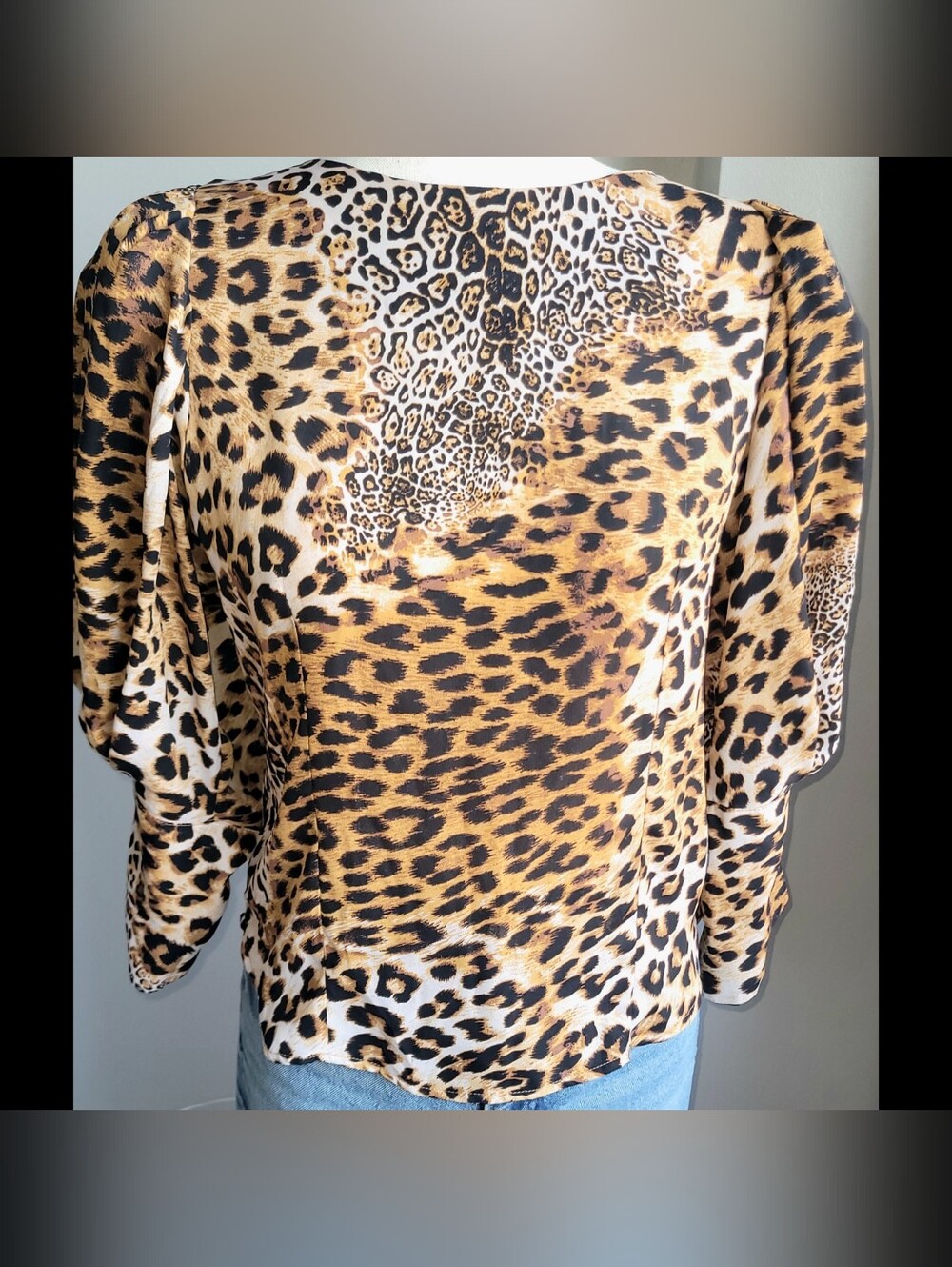 Ups & Downs Leopard Print Puff Sleeve Blouse Women'sM Animal Print Statement Top